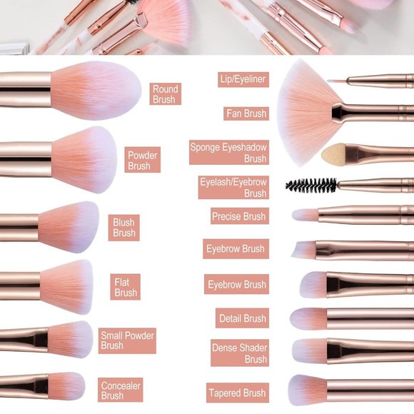 16PCs Marble Makeup Brushes Set Premium Synthetic Face Eye Lip Make Up Brush - Picture 3 of 16